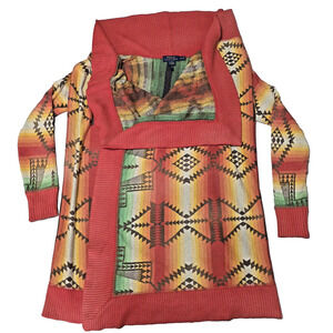 VTG Polo Ralph Lauren Long Draped Open Cardigan Sweater Aztec Southwestern XS/S